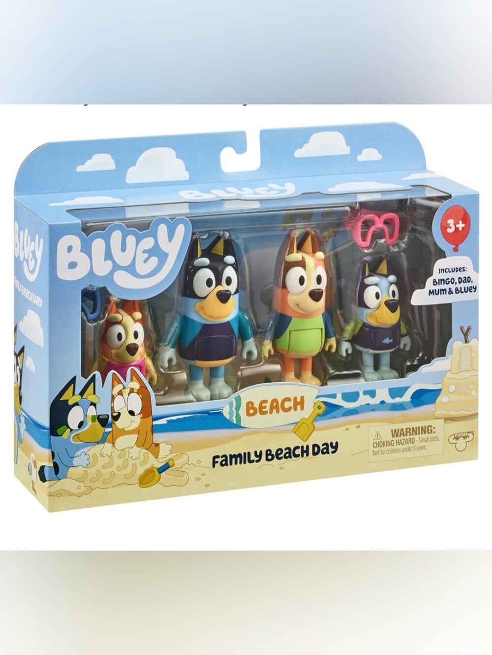 Bluey Family Beach Day 4 Figure Set Bingo Dad Mum & Bluey Moose Toys New